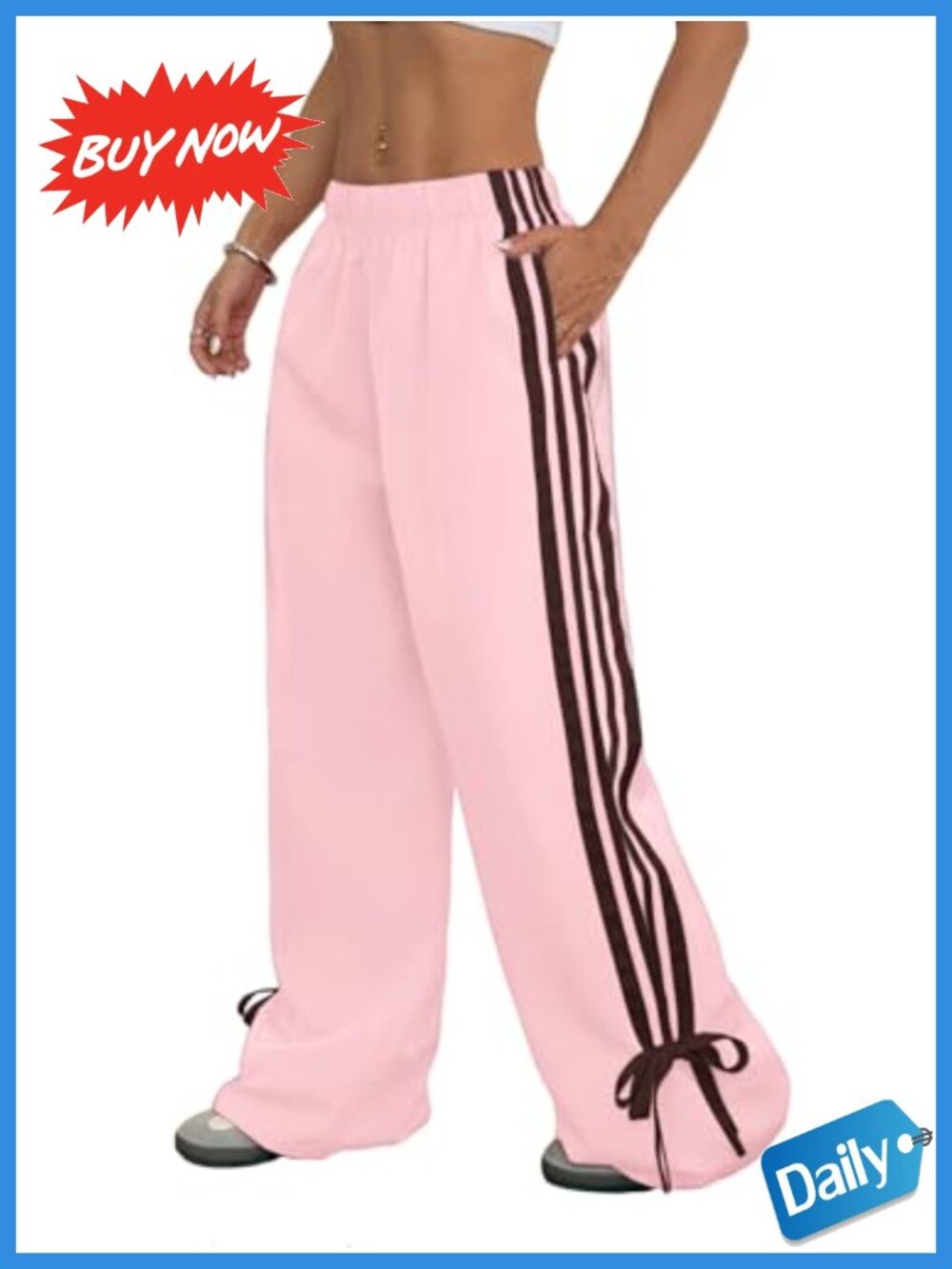 Women's Wide Leg Track Pants Side Striped Baggy Streetwear Drawstring